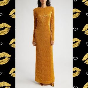 STINE GOYA Gold Carson Dress with complimentary gold and silver sandals.